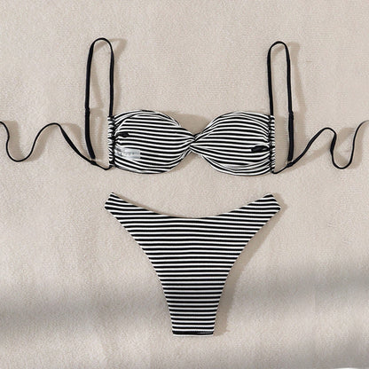 Dames bikini set bandeau tressé rayé Chic und Stil