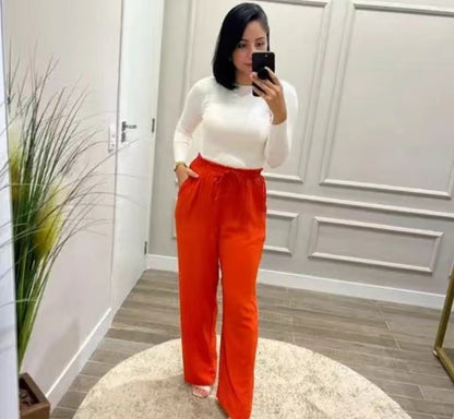 Wide leisure pants for women with elastic waistband and practical drawstring Chic and Style