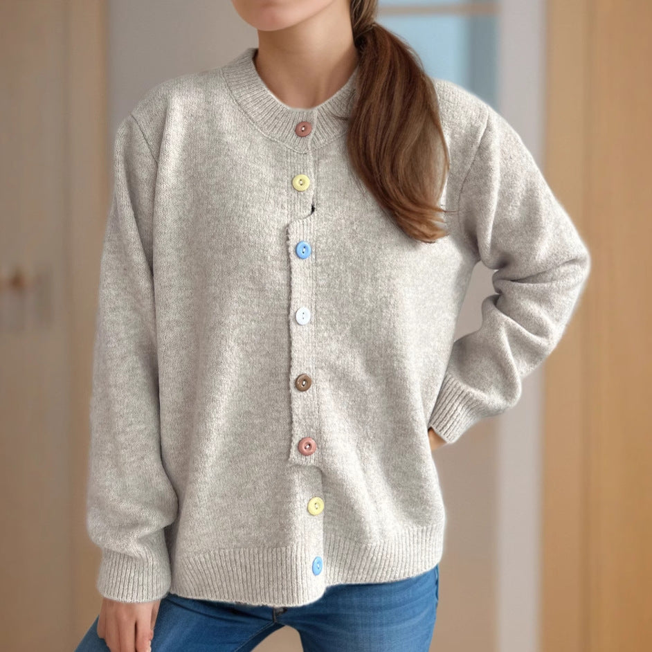 Dames cardigan en tricot douillet avec des détails de boutons colorés Chic und Stil