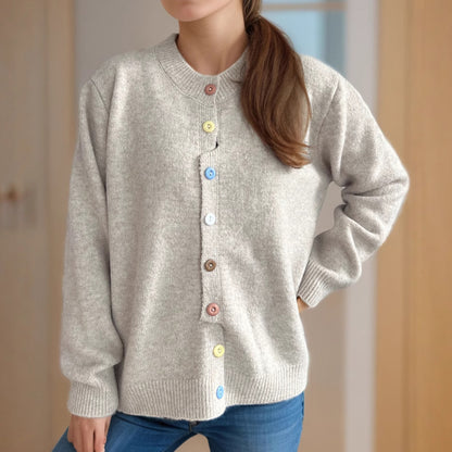 Dames cardigan en tricot douillet avec des détails de boutons colorés Chic und Stil