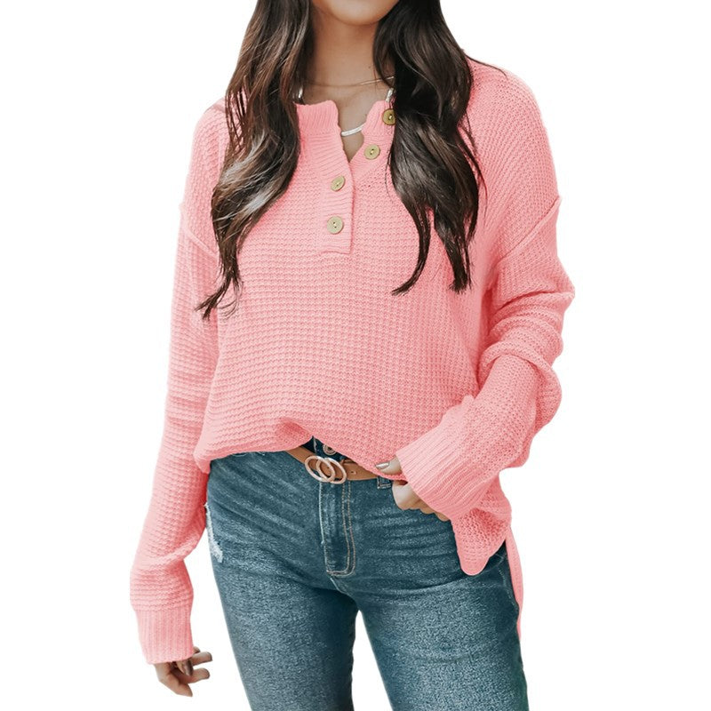 Pull oversized décontracté pour femmes avec patte de boutons et matière texturée Chic und Stil