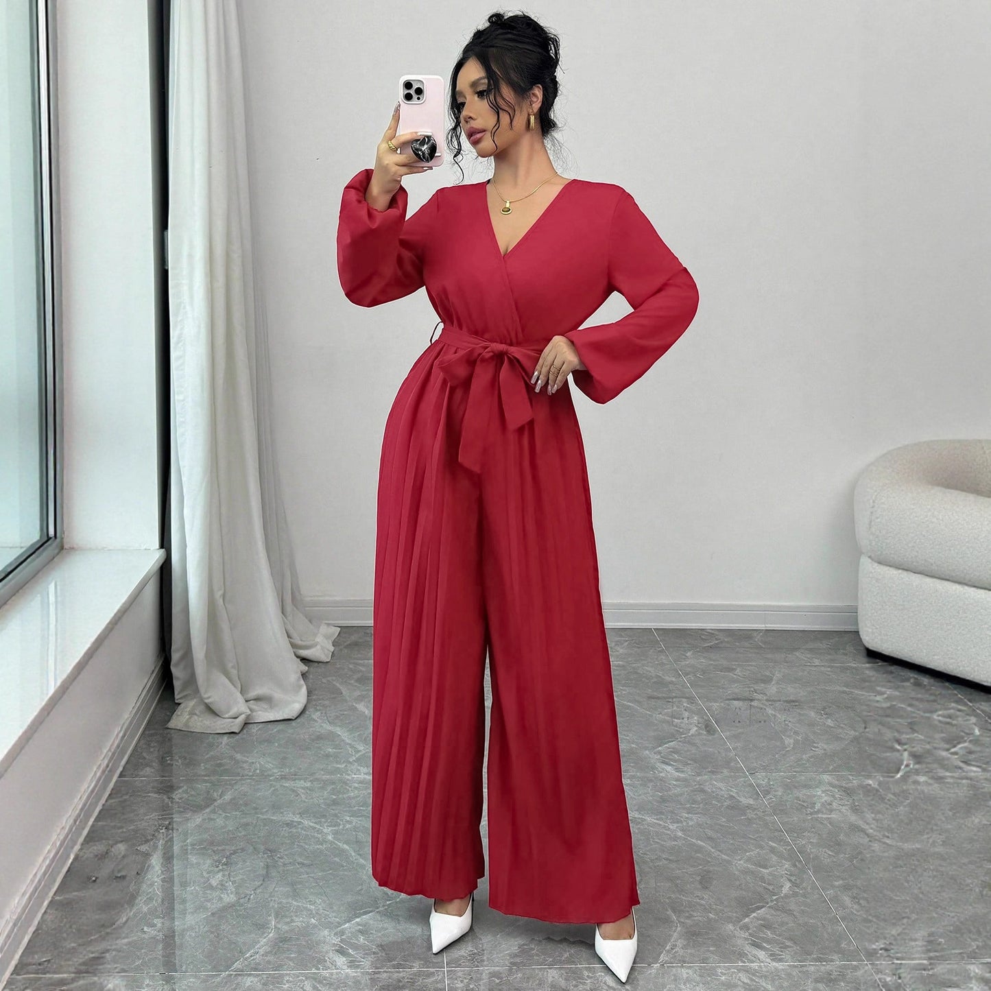 Dame Combinaison élégante avec ceinture réglable et coupe plissée Chic und Stil