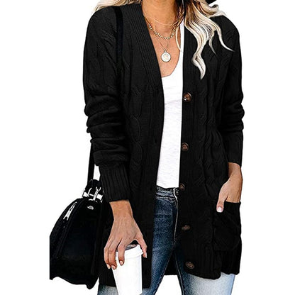 Cardigan en tricot grossier pour femmes avec des détails de boutons et des poches pratiques Chic und Stil
