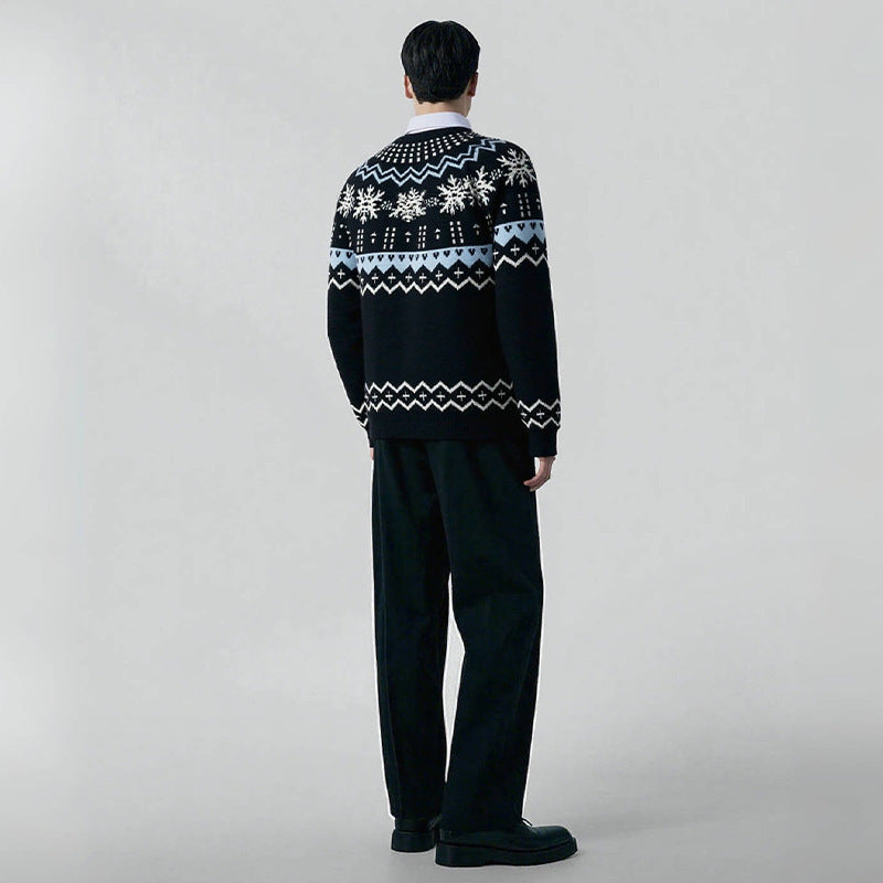 Pull en tricot pour hommes avec motif d'hiver et col rond Chic und Stil