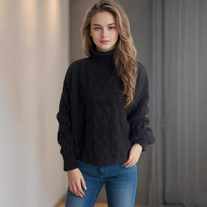 Pull femme en tricot avec col haut et aspect torsadé structuré Chic und Stil