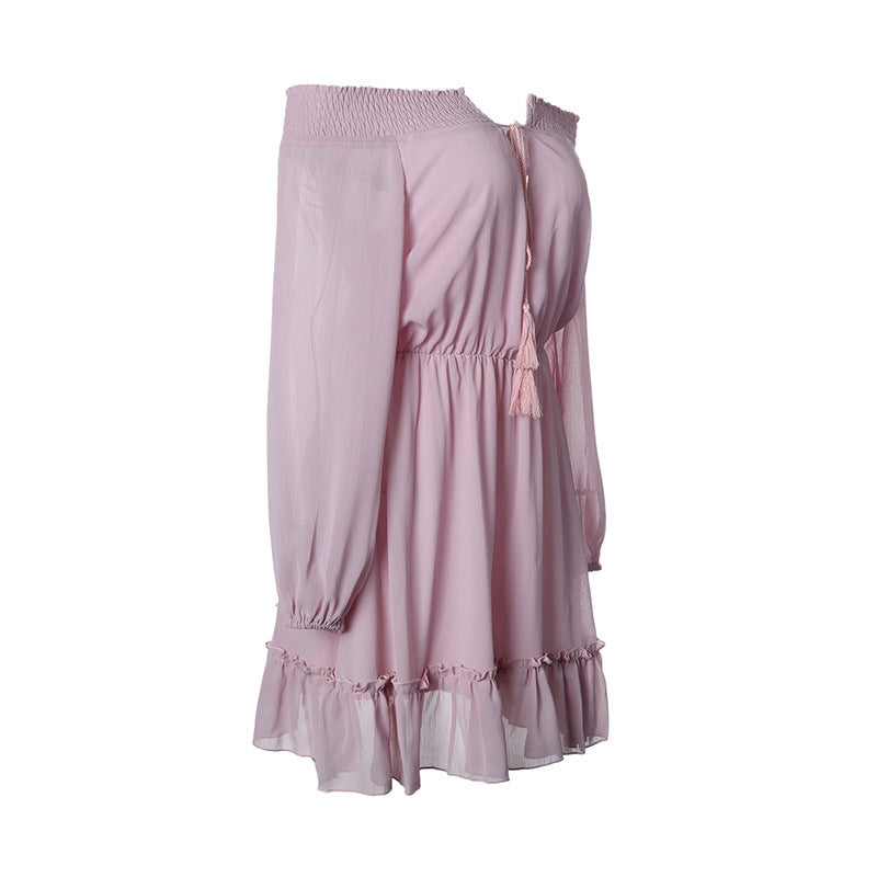Robe off-shoulder pour femmes avec détails en volants et cordon de taille élastique Chic und Stil