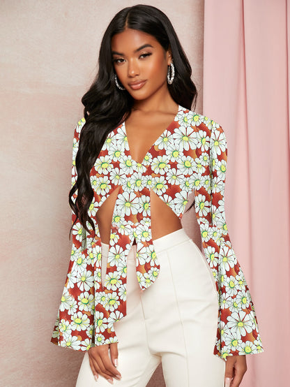 Chemisier pour femmes avec motif floral et manches évasées Chic und Stil
