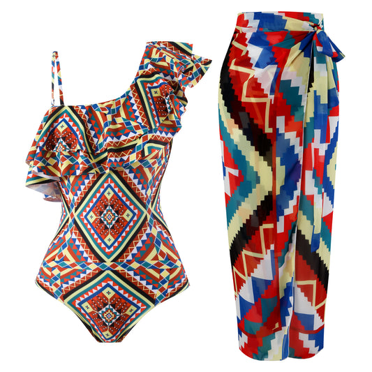 Maillot de bain une pièce pour femmes avec une coupe asymétrique et une jupe enroulée tendance Chic und Stil
