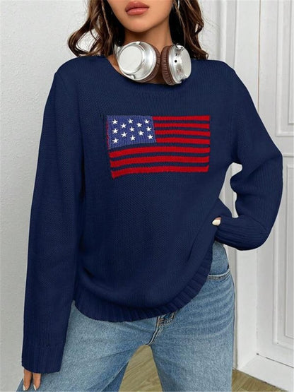 Pull crop décontracté pour femmes avec motif de drapeau et tricot texturé Chic und Stil