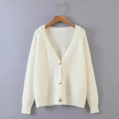 Dames Pull à cardigan douillet avec détails de boutons et design ample Chic und Stil