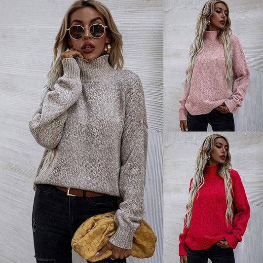 Pull en tricot surdimensionné pour femmes avec col haut et motif texturé doux Chic und Stil