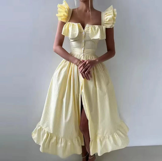 Robe maxi femme avec design volumineux en volants et fermeture à boutons Chic und Stil