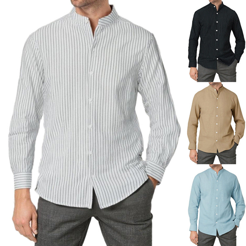 Chemise à manches longues pour hommes avec un motif rayé moderne et un col montant pratique Chic und Stil