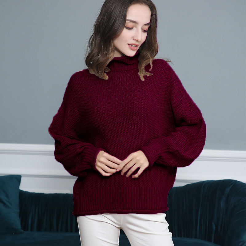 Pull femme en grosse maille avec col roulé et coupe aérienne Chic und Stil