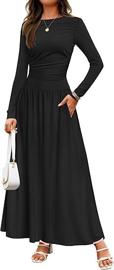 Robe maxi femme à manches longues et design de poches pratiques Chic und Stil
