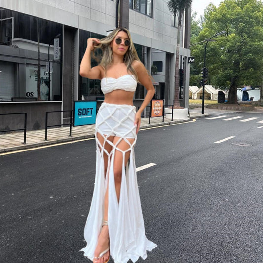 Robe pour femmes avec des fentes latérales ouvertes et un design en treillis raffiné Chic und Stil