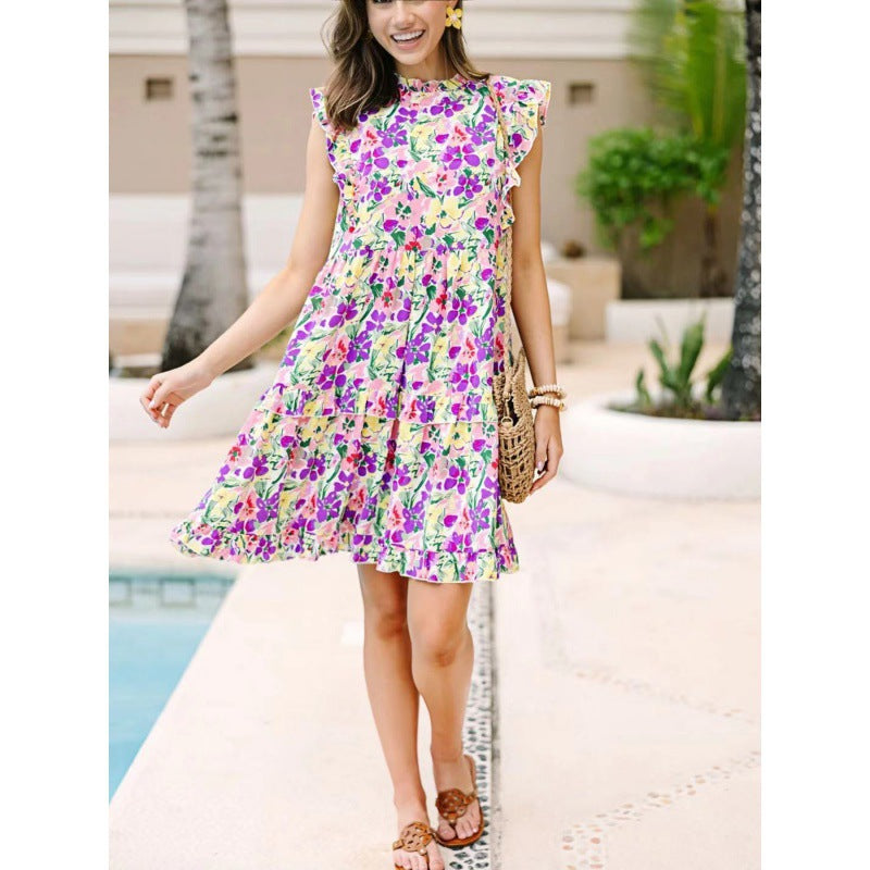 Femmes T-shirt à volants Floral Robe Midi Chic und Stil