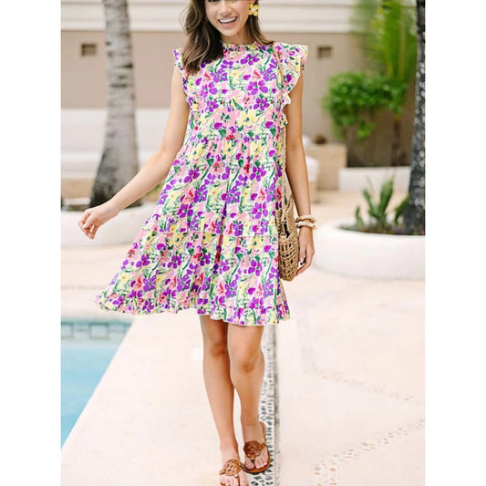Femmes T-shirt à volants Floral Robe Midi Chic und Stil