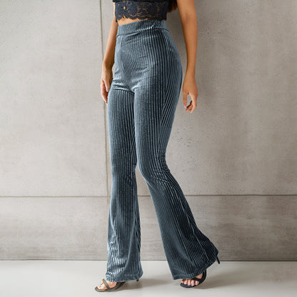 Flared pants for women in velvety material with striped pattern Chic and Style