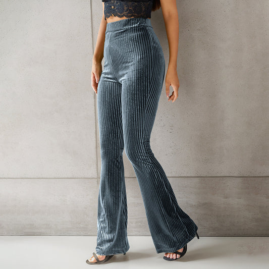 Flared pants for women in velvety material with striped pattern Chic and Style