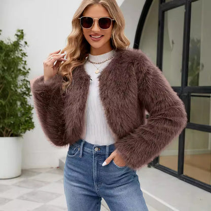 Dames Élégante et douillette Veste courte en fausse fourrure Chic und Stil
