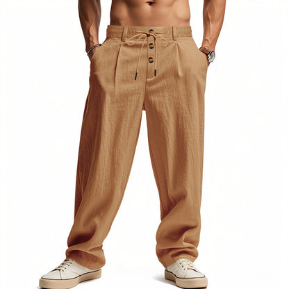 Casual linen pants for men with elastic waistband and practical buttons Chic and Style