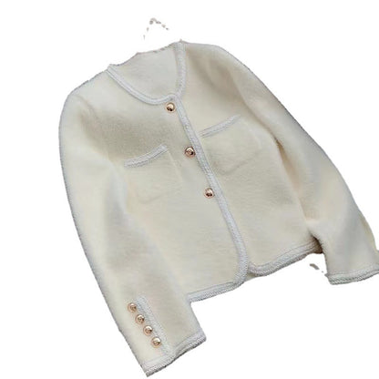 Dames Élégante cardigan avec boutons dorés et texture fine Chic und Stil