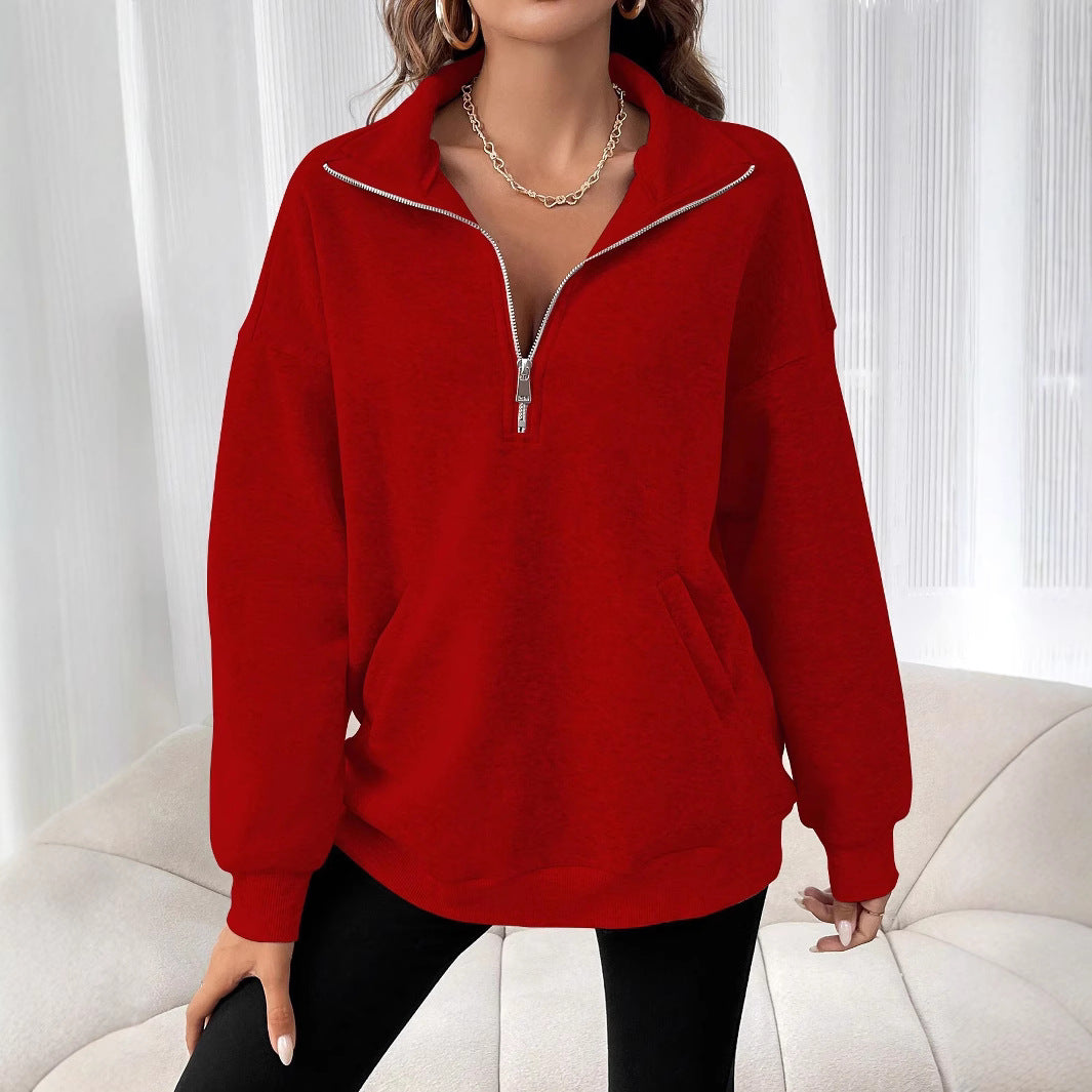 Pull-over zippé décontracté pour femmes avec poche kangourou Chic und Stil
