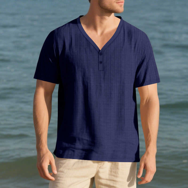 Chemise Henley à manches courtes pour hommes avec design texturé et accents à la mode Chic und Stil