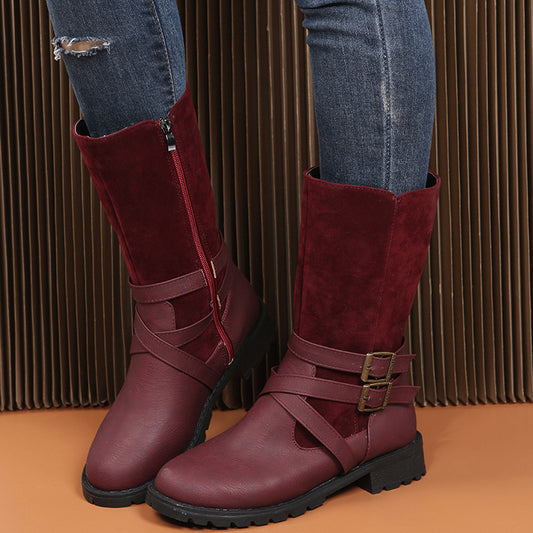 Bottes élégantes pour dames avec un design de bandage croisé à la mode et une semelle robuste Chic und Stil