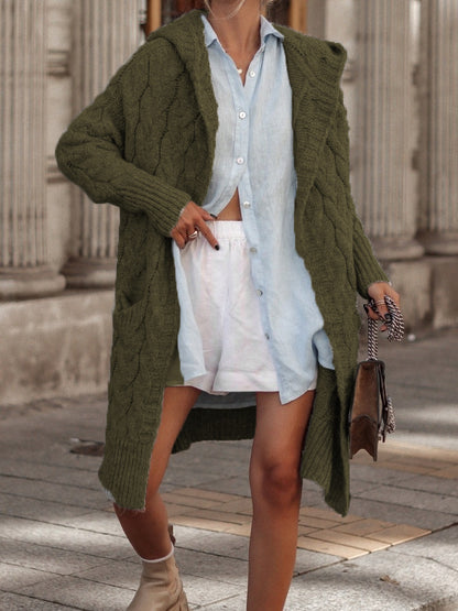 Dames Grande Veste Tricot avec Capuche et Design Tressé Chic und Stil