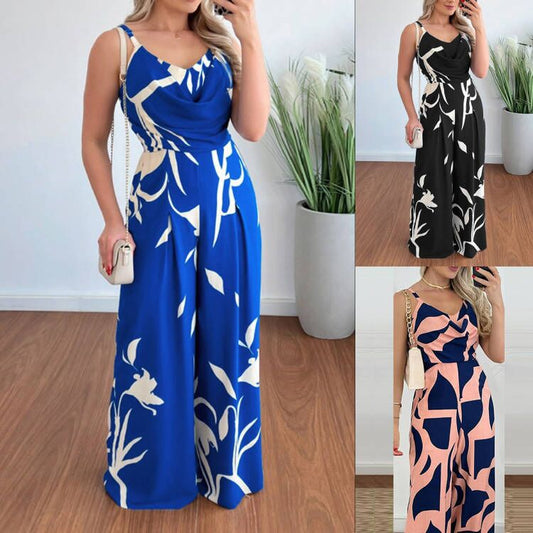 Women's Flowing Maxi Jumpsuit with Draped Neckline Chic und Stil