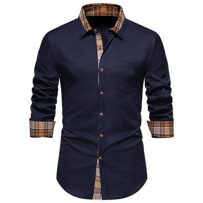 Chemise à manches longues pour hommes avec un col à carreaux moderne et un mélange de coton de haute qualité Chic und Stil