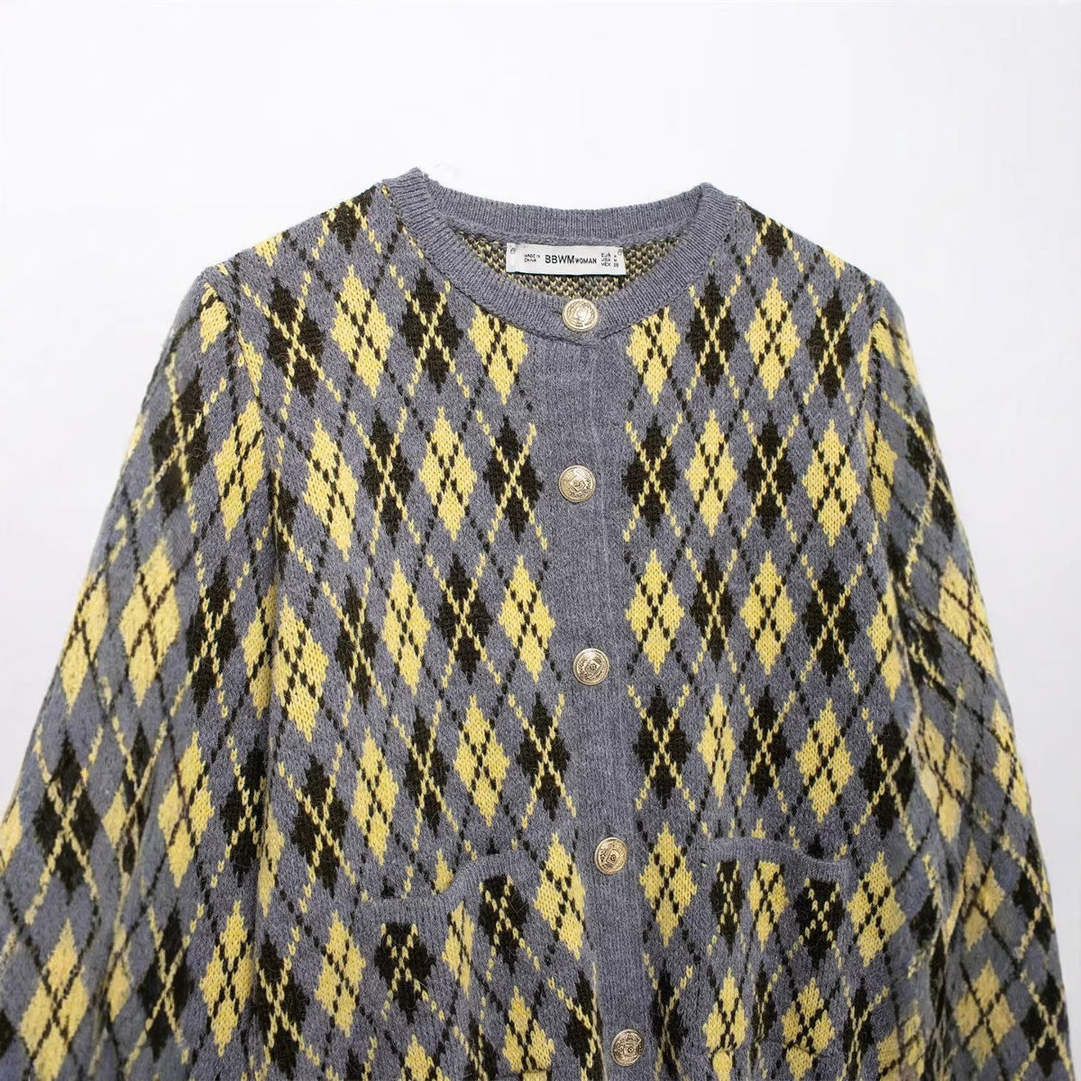 Dames gilets en tricot à motif argyle avec patte de boutonnage Chic und Stil