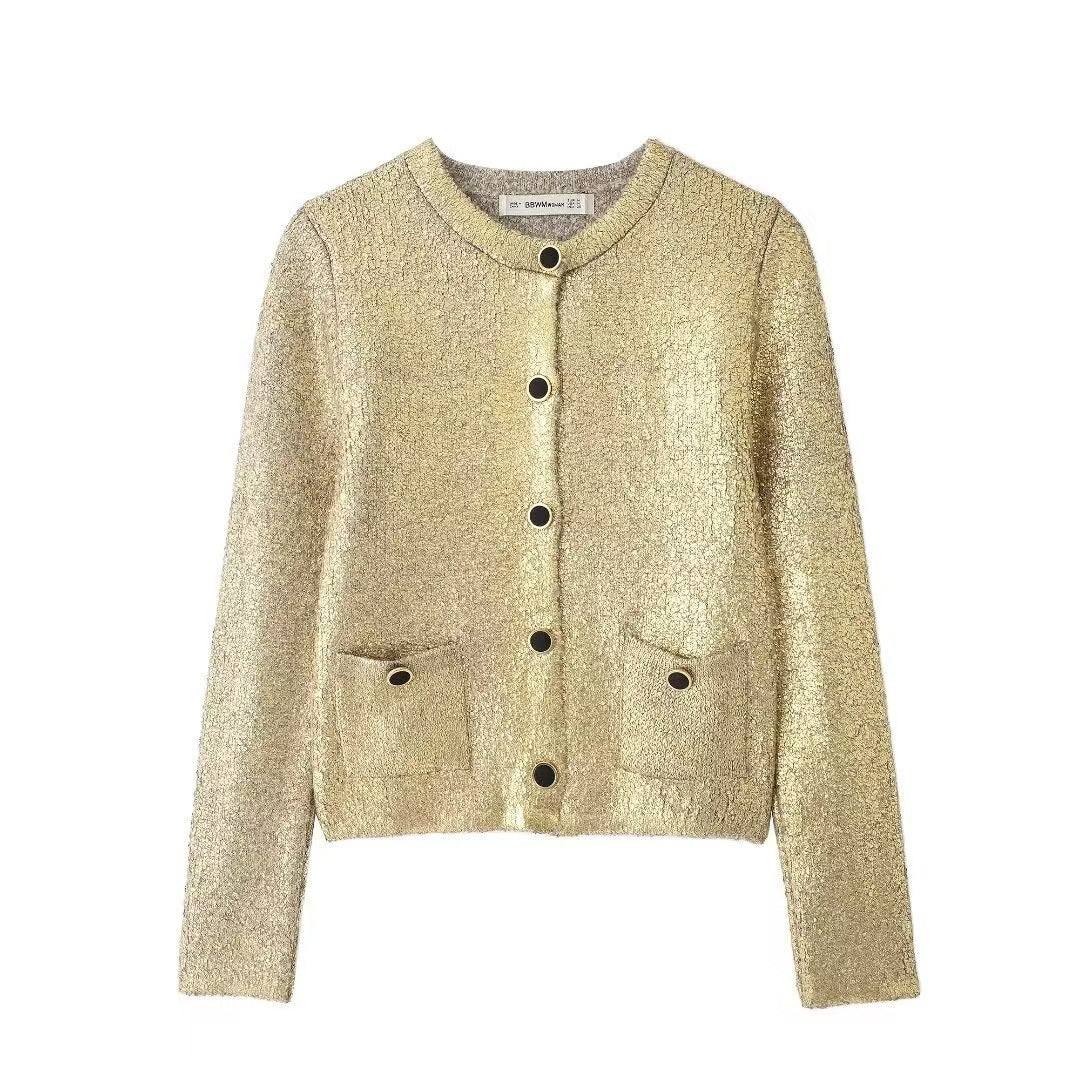 Dames Élégant gilet en tricot avec des paillettes luxueuses et des poches pratiques Chic und Stil