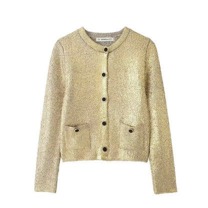 Dames Élégant gilet en tricot avec des paillettes luxueuses et des poches pratiques Chic und Stil