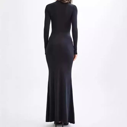 Dames Robe Maxi Élégante avec Drapé Décoratif Chic und Stil