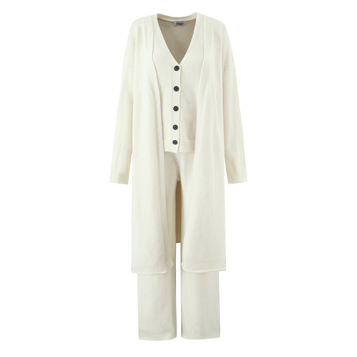 Dames ensemble en tricot élégant avec cardigan long, patte de boutonnage et pantalons larges Chic und Stil