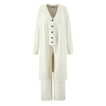 Dames ensemble en tricot élégant avec cardigan long, patte de boutonnage et pantalons larges Chic und Stil