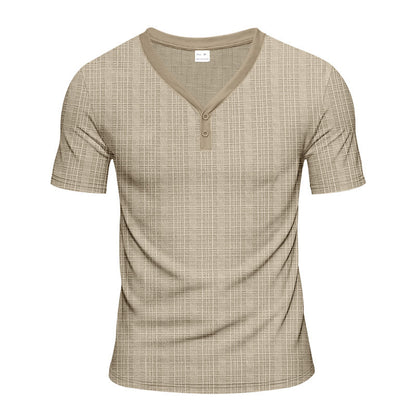 T-shirt Henley à manches courtes pour hommes avec design de structure géométrique et décolleté en V tendance Chic und Stil