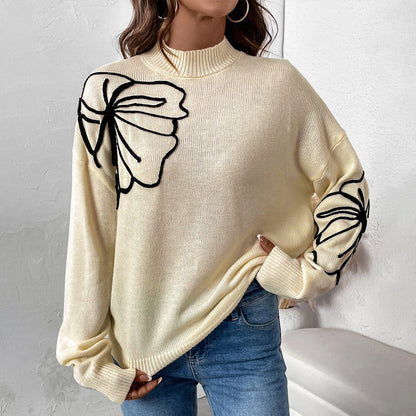 Pull-over en tricot pour femmes avec design floral et col montant Chic und Stil