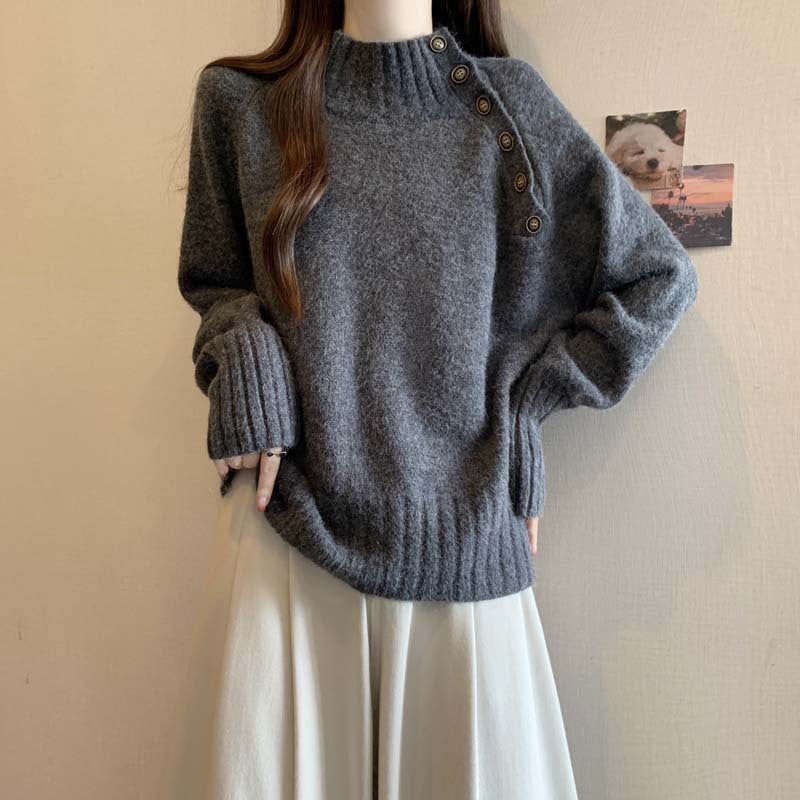 Pull élégant pour femmes à col roulé avec décoration de boutons et texture structurée Chic und Stil