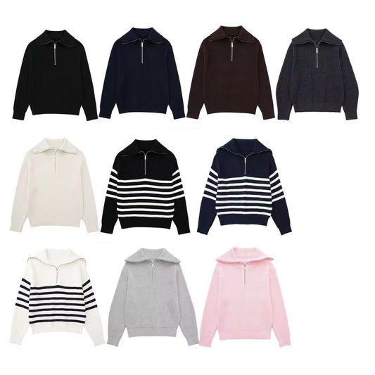 Pull en tricot pour femmes avec col montant et fermeture éclair Chic und Stil