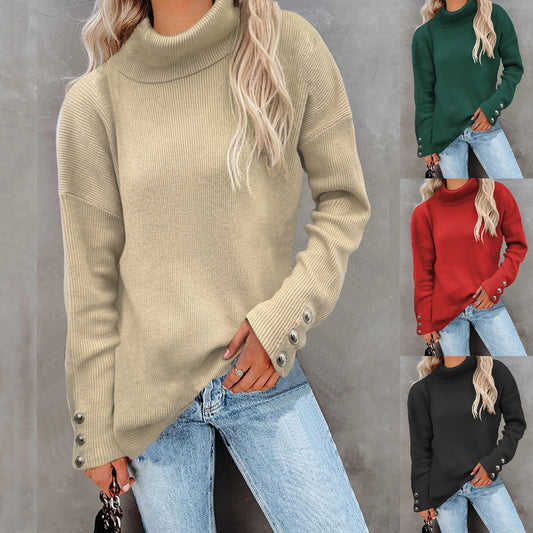 Pull en tricot épais pour femmes avec col roulé et détail de bouton Chic und Stil