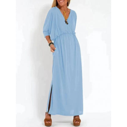 Robe maxi décontractée pour femmes avec décolleté en V et fentes latérales Chic und Stil