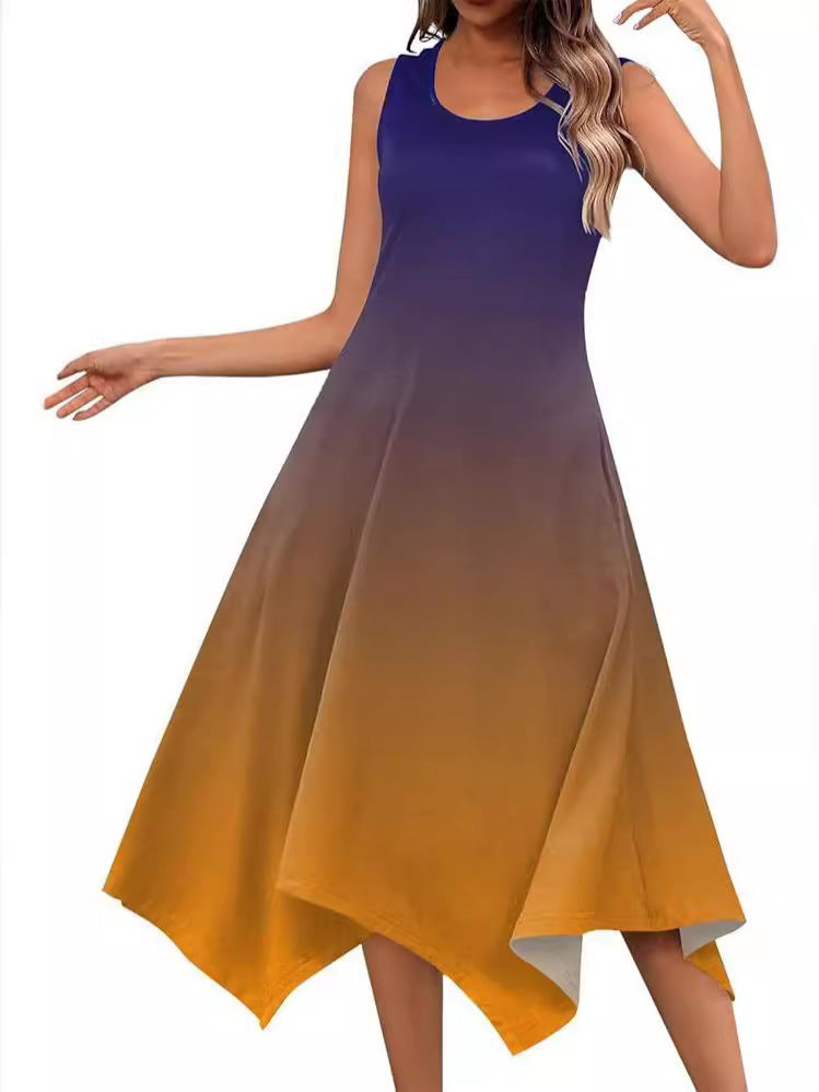 Robe midi sans manches pour femmes avec une coupe fluide et une transition de couleur unique Chic und Stil