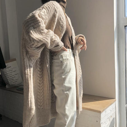 Dames Grand manteau en tricot avec motif torsadé et coupe décontractée Chic und Stil