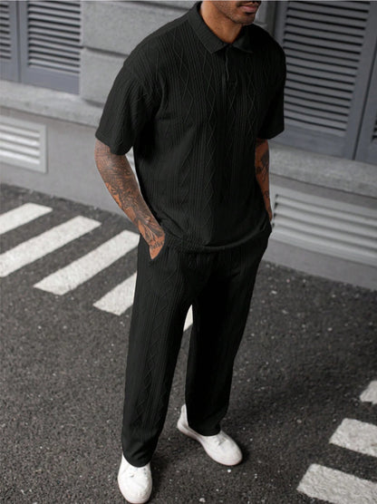 Hommes Ensemble polo en tricot câblé confortable et pantalon Chic und Stil