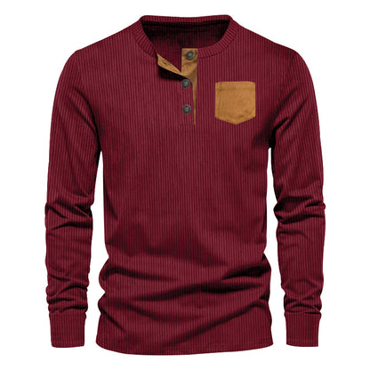Homme T-shirt Henley à manches longues avec design en rib cordé et poche poitrine pratique Chic und Stil