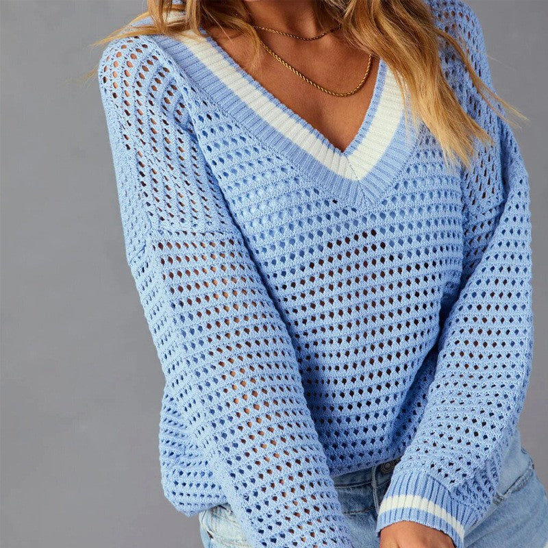 Pull en maille pour femmes au style décontracté oversize avec décolleté en V et bords côtes Chic und Stil